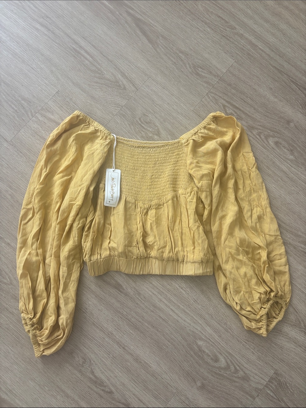 NWT Jen’s Pirate Booty Smocked Crop Top with Balloon Sleeves - Mustard